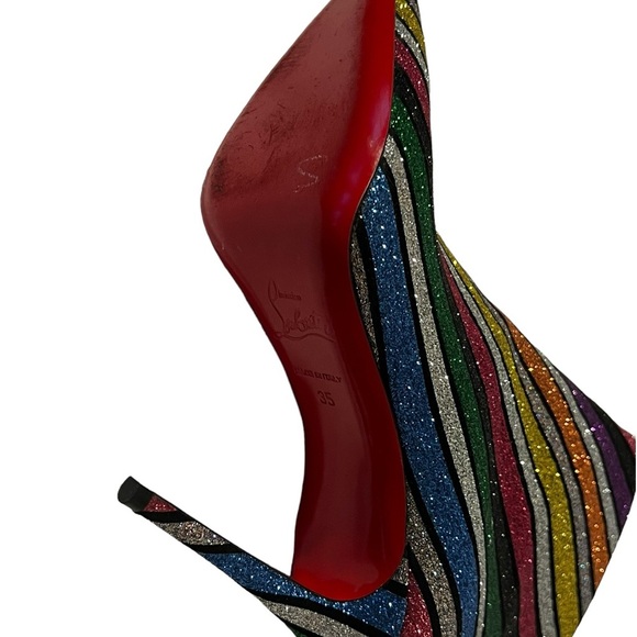 Christian Louboutin Multicolor So Kate 100 Striped Rainbow Glitter Heels Boots. - Picture 2 of 13